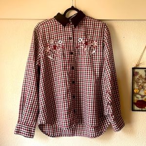 Vintage Bonworth plaid long sleeve button down with velvet collar